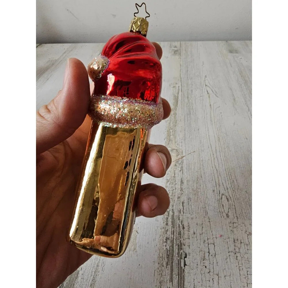 inge glas Glass whiskey‎ bottle ornament Xmas tree alcohol hat gold glitter